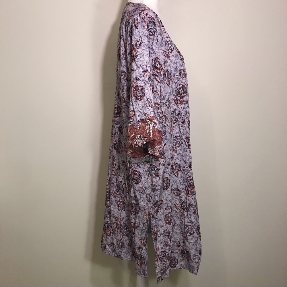 Maurices Floral Kimono Long Length Purple Brown Border Print Size 0X - Picture 10 of 15